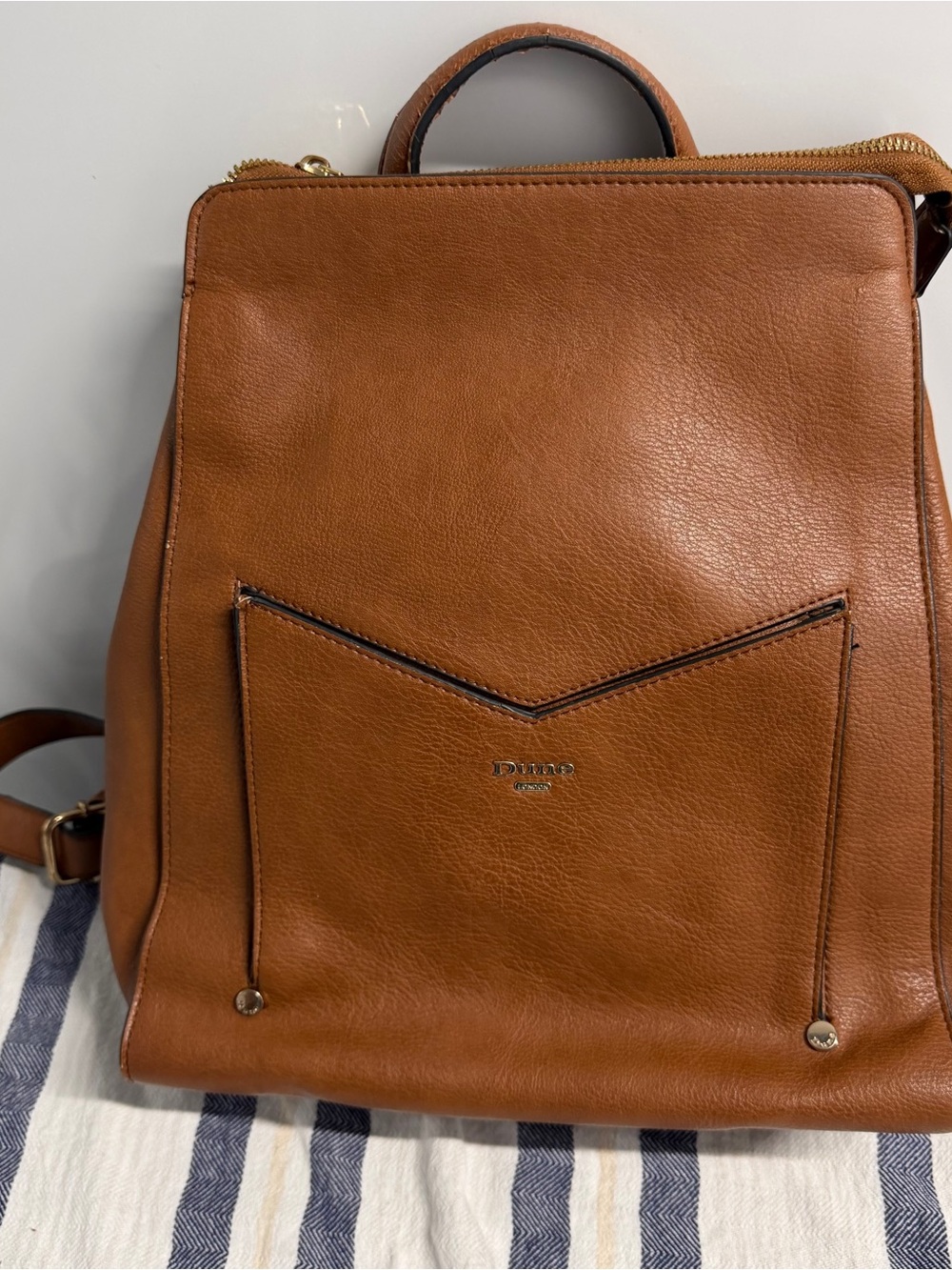 Dune London Tan Leather Backpack with Front Pocket